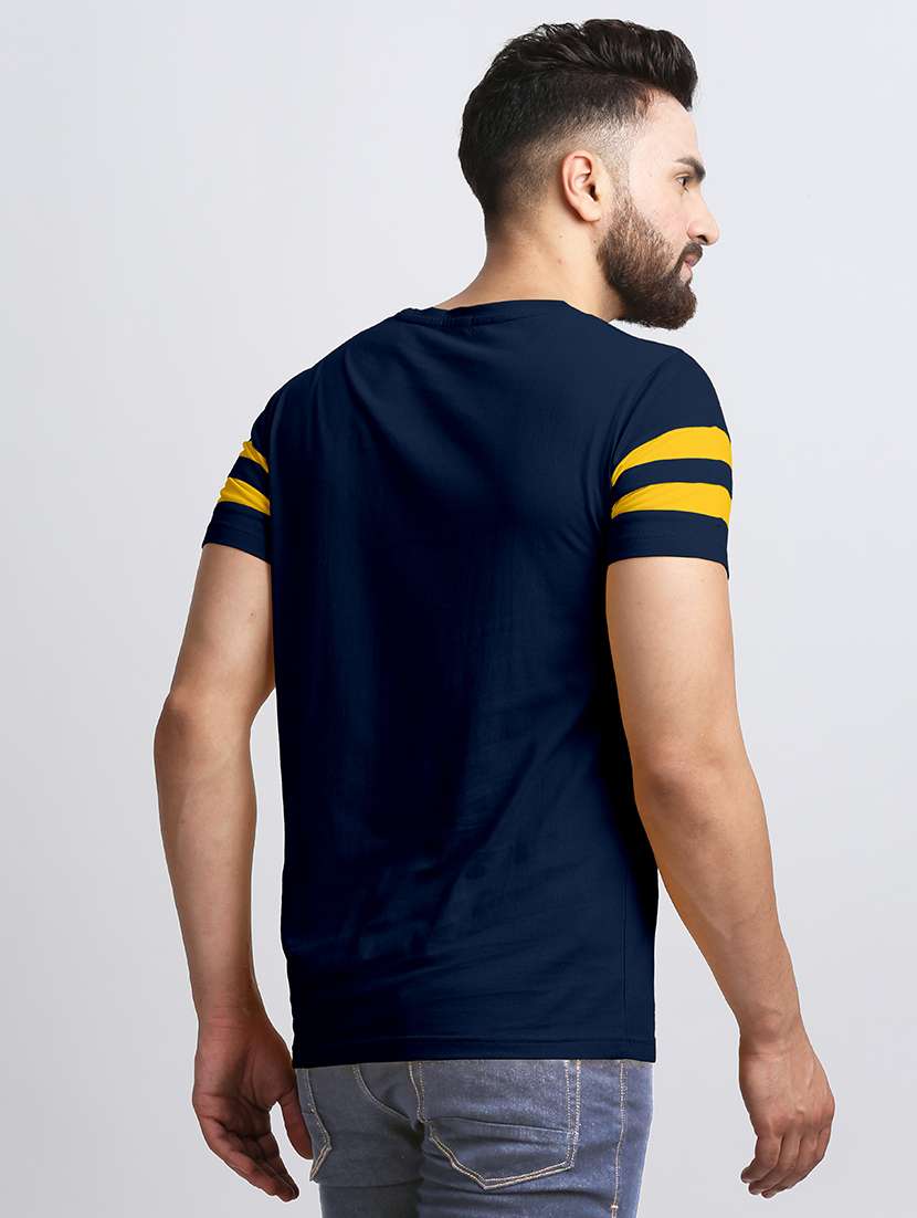 men navy blue slim fit color block t-shirt - 18507723 -  Standard Image - 1