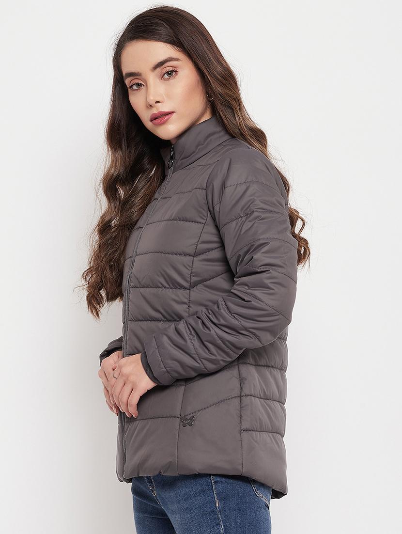 women solid long sleeve quilted jacket - 18507968 - Standard Image - 1