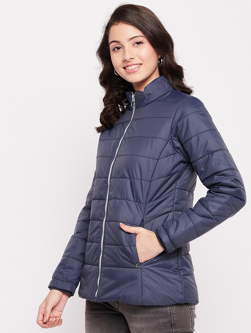 women solid long sleeve quilted jacket - 18507970 - Standard Image - 1