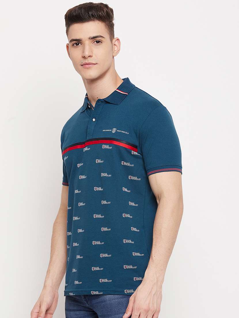 teal printed polo t-shirt - 18507996 - Standard Image - 1