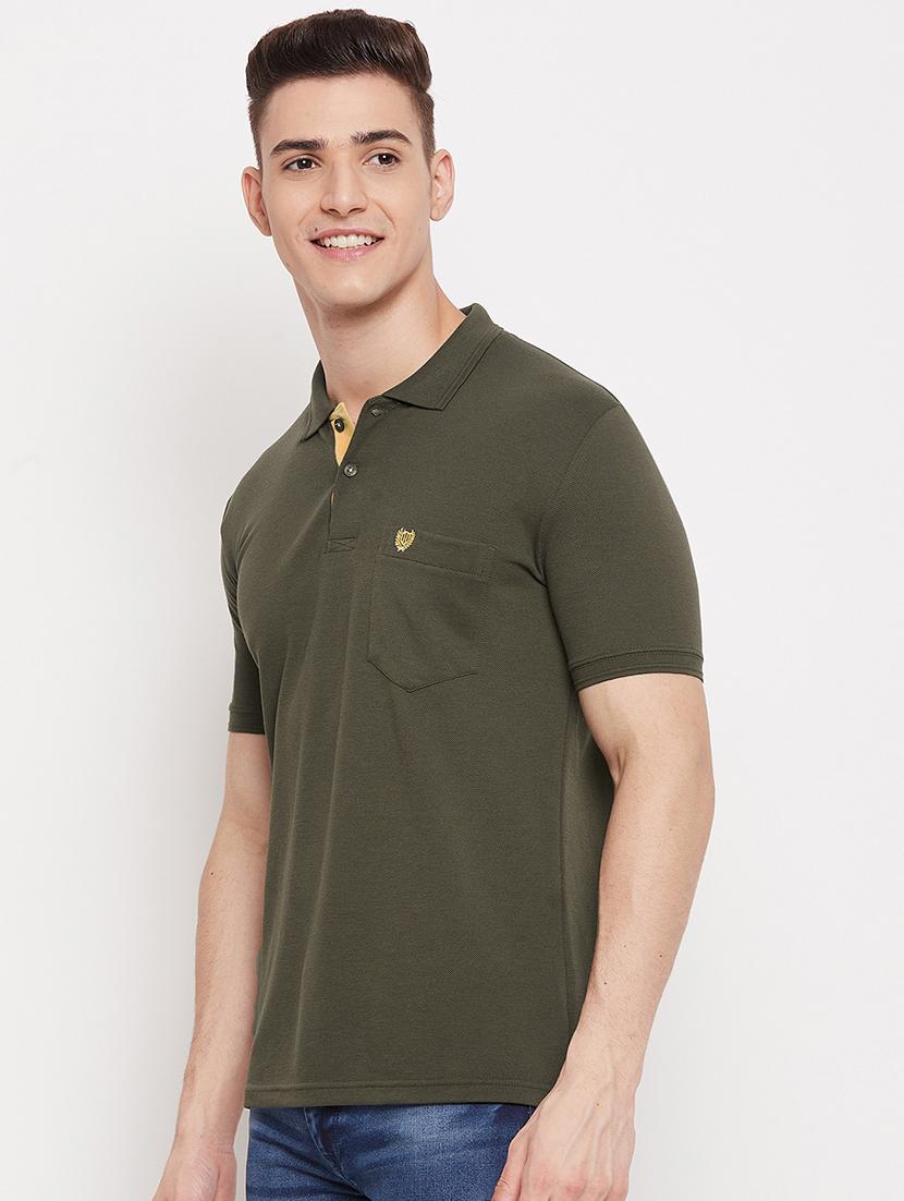 olive solid polo neck t-shirt - 18508002 - Standard Image - 1