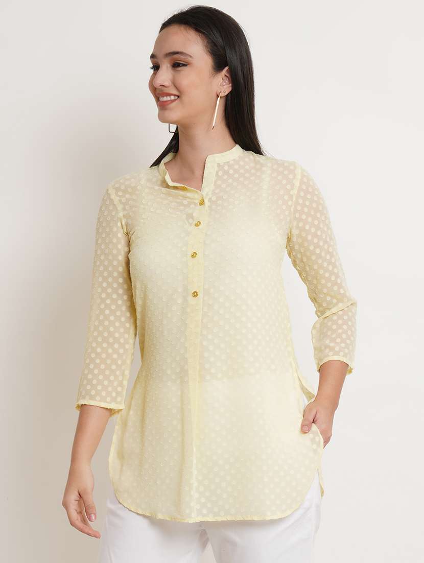 mandarin neck self design kurti - 18509667 - Standard Image - 1