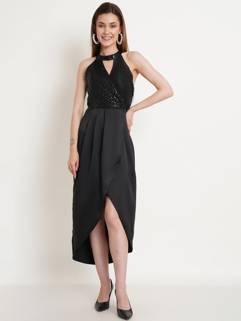 women's high low solid dress