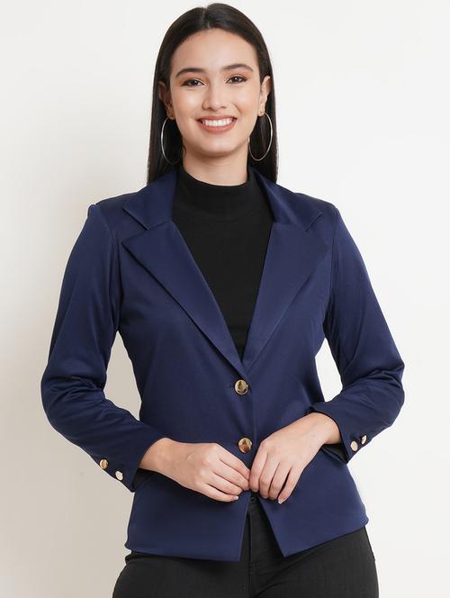 lapel neck solid casual blazer - 18509694 - Standard Image - 0