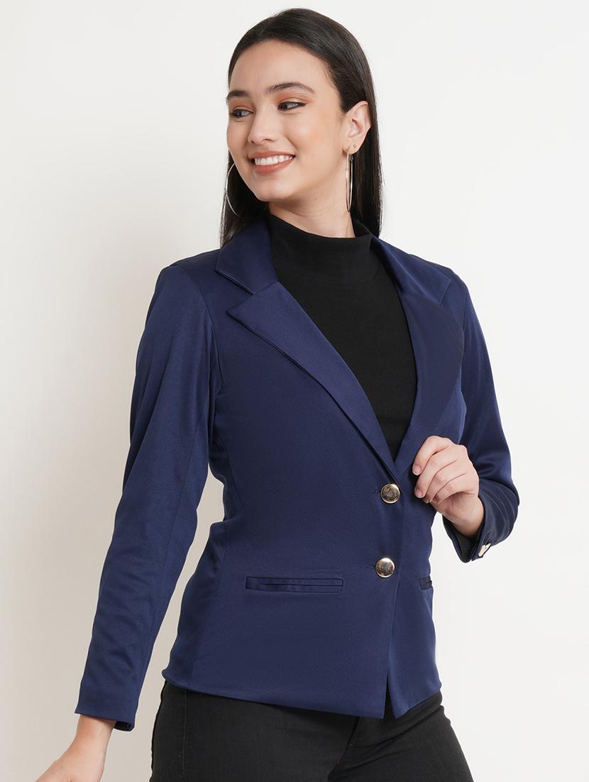 lapel neck solid casual blazer - 18509694 - Standard Image - 1