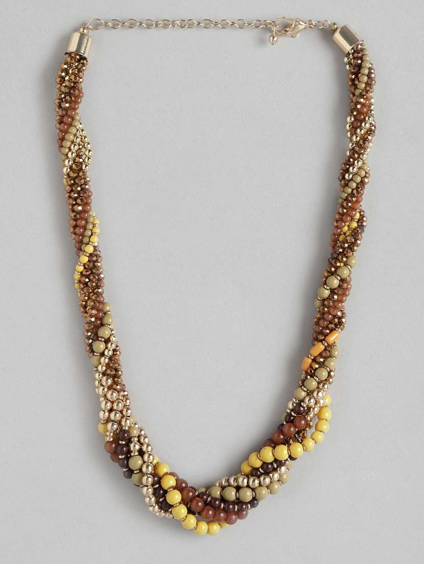 women brown and gold-toned necklace