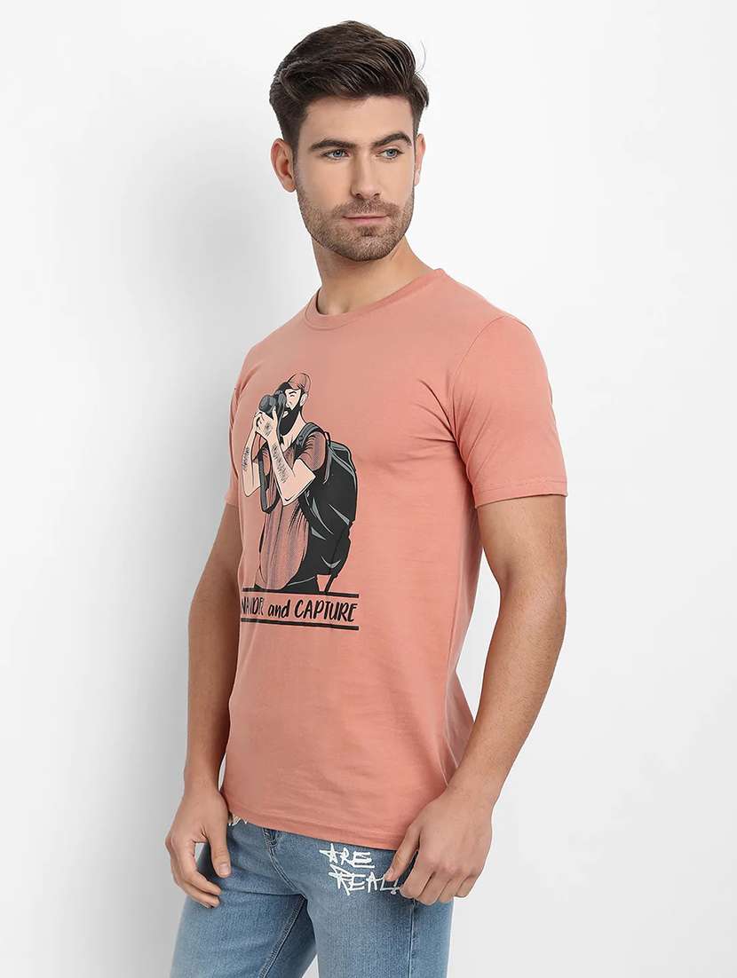 peach chest printed t-shirt - 18509818 - Standard Image - 1
