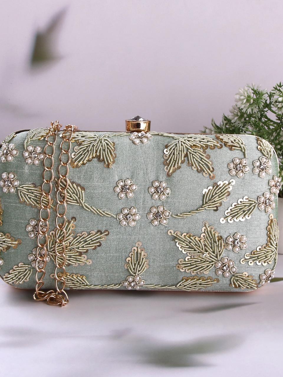 dbfashionvilla mint green zardozi clutch box  - 18510083 -  Standard Image - 1