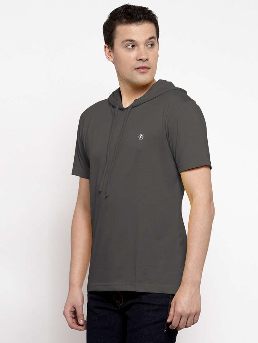grey solid hooded t-shirt - 18510129 -  Standard Image - 1