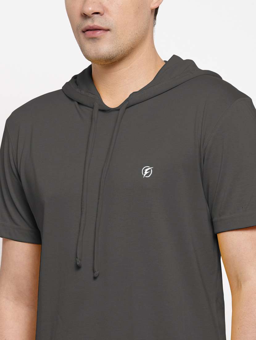 grey solid hooded t-shirt - 18510129 -  Standard Image - 6