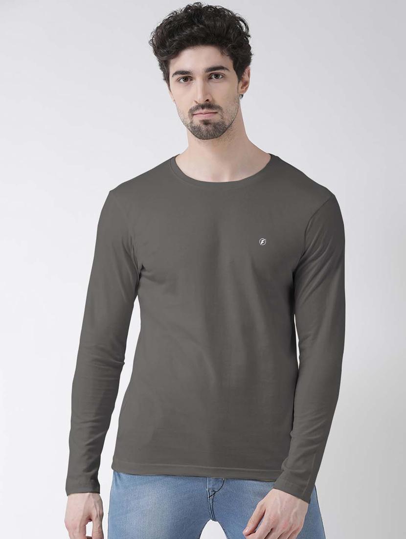 grey solid regular t-shirt - 18510132 -  Zoom Image - 0