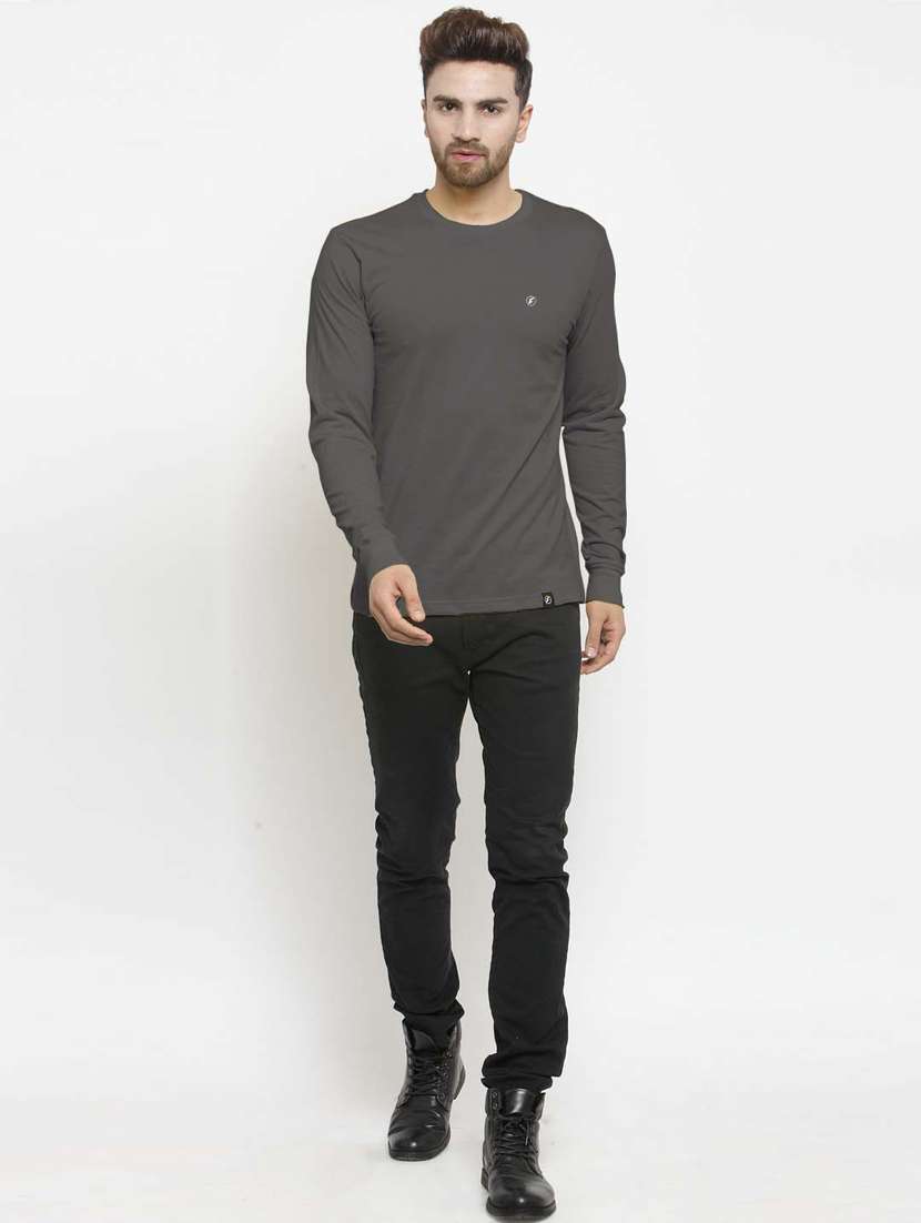grey solid regular t-shirt - 18510133 - Standard Image - 4