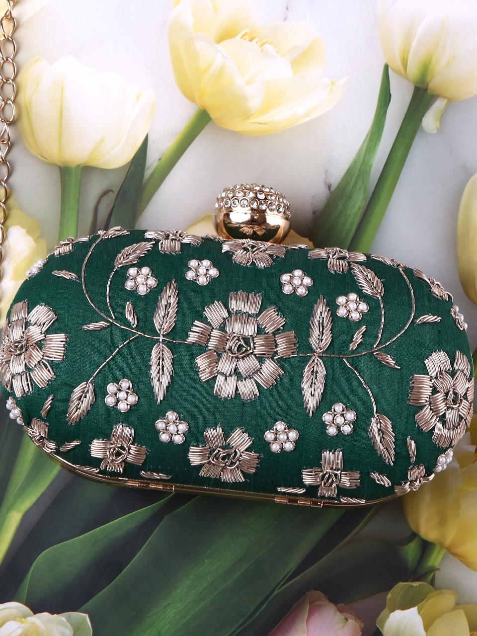 dbfashionvilla dark green zardozi clutch box - 18510142 - Standard Image - 1