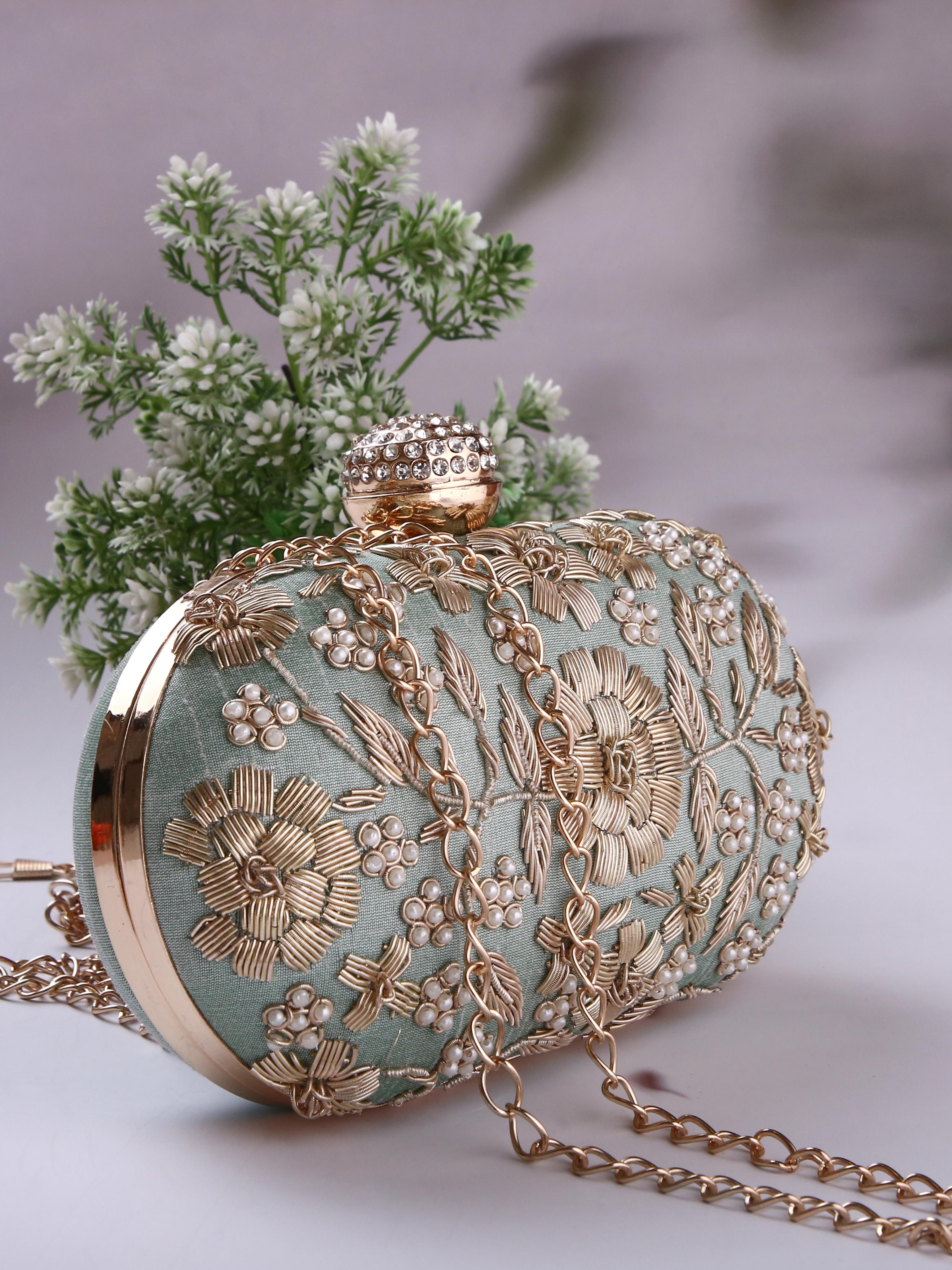 dbfashionvilla mint green zardozi clutch box  - 18510150 -  Standard Image - 1