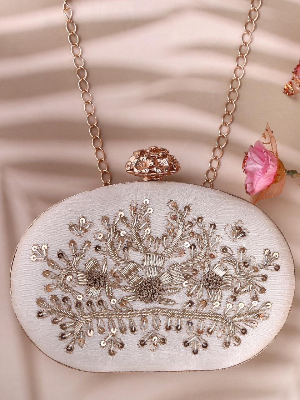 dbfashionvilla cream zardozi clutch box wedding - 18510156 - Standard Image - 1