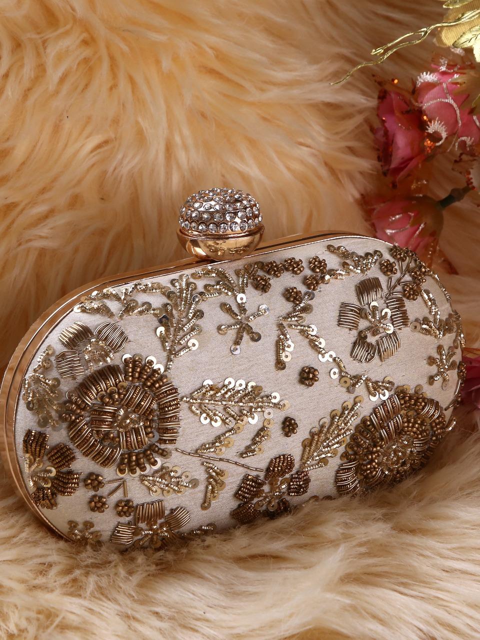 dbfashionvilla cream velvet zardozi clutch box - 18510159 - Standard Image - 1