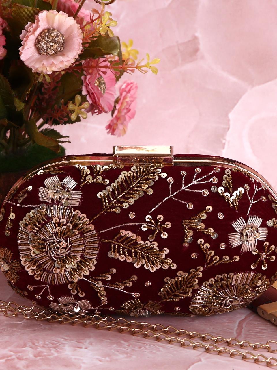 dbfashionvilla maroon zardozi clutch box wedding - 18510384 - Standard Image - 1