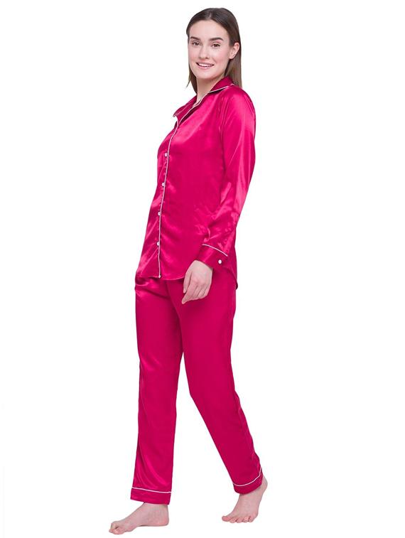 lapel neck solid nightwear pyjama set - 18510389 - Standard Image - 1