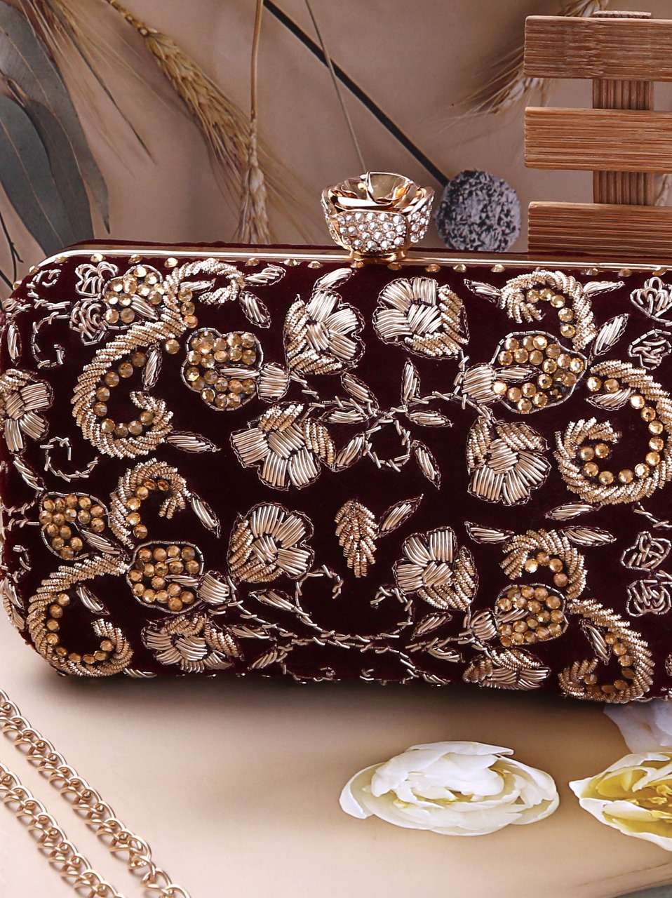 dbfashionvilla desinger maroon zardozi clutch box - 18510399 - Standard Image - 1
