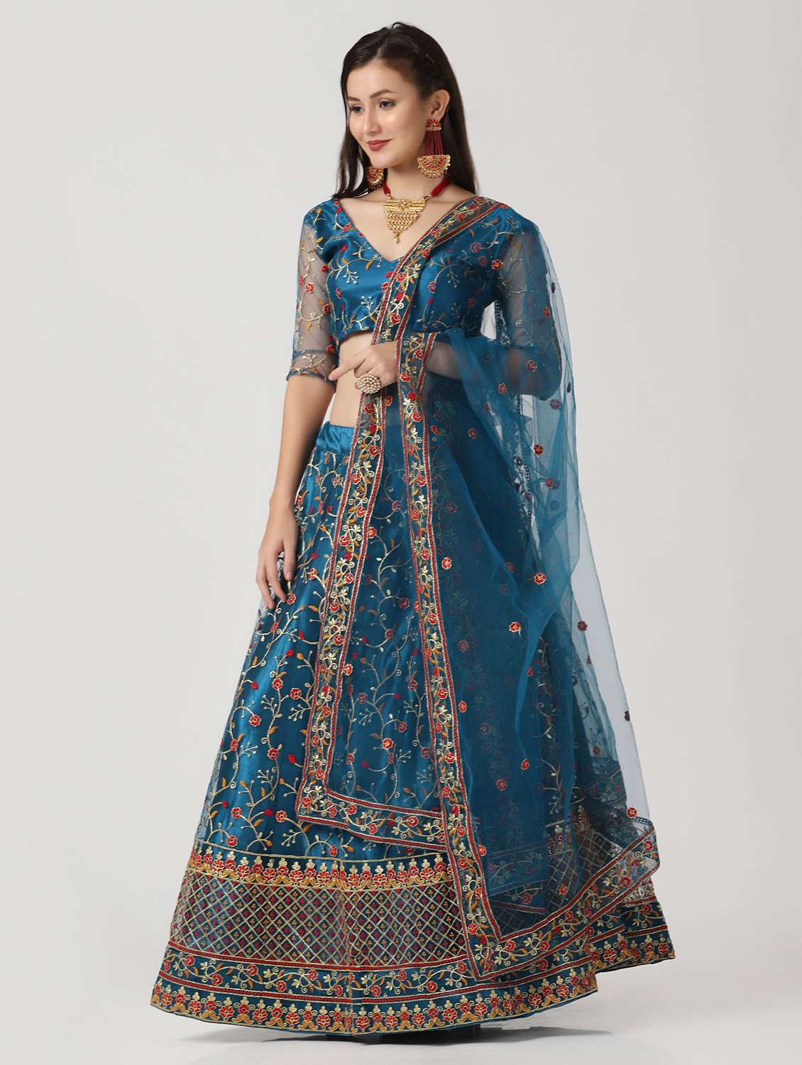 embroidered flared lehenga