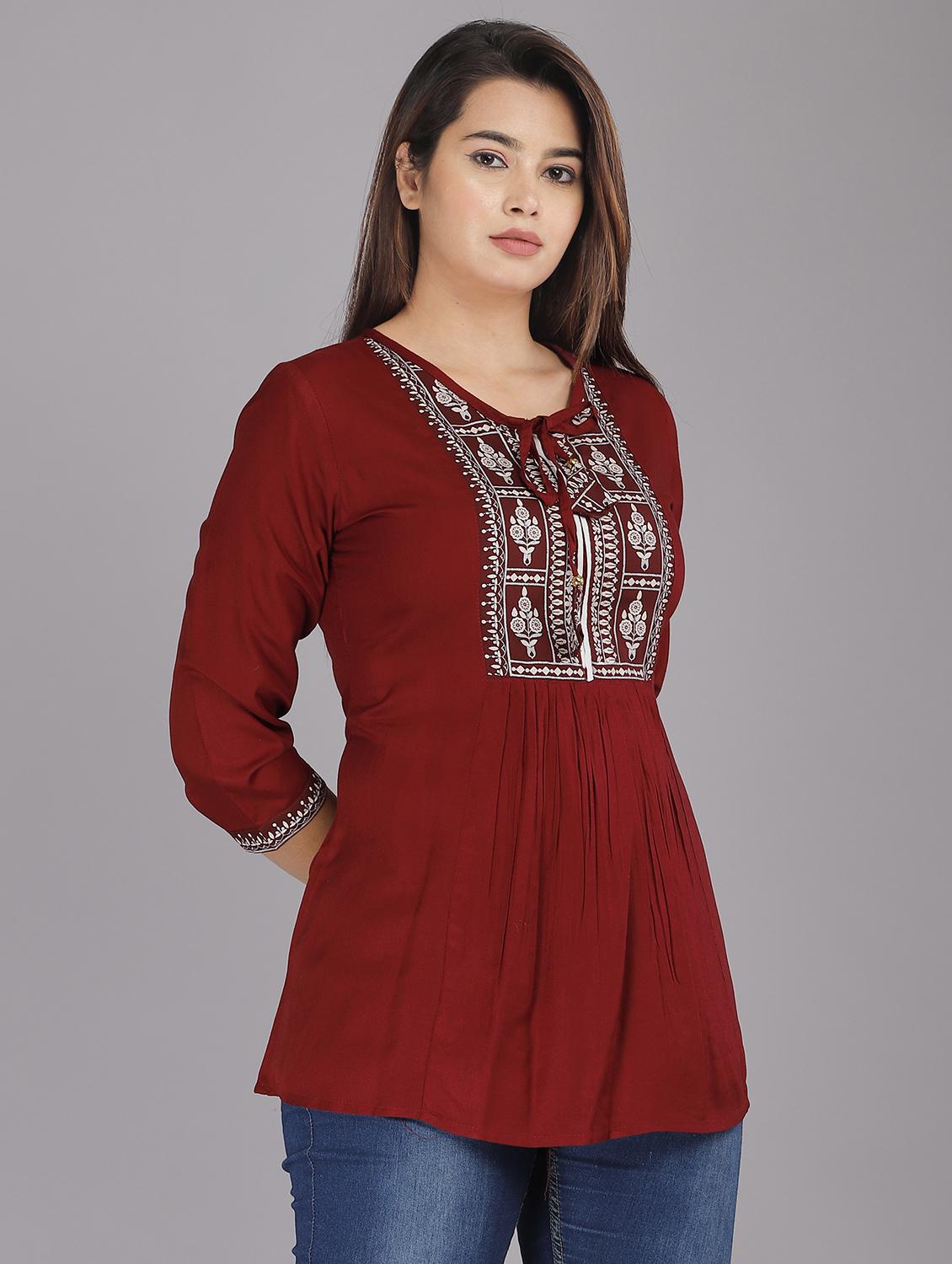 tie up neck embroidered tunic - 18512543 - Standard Image - 1