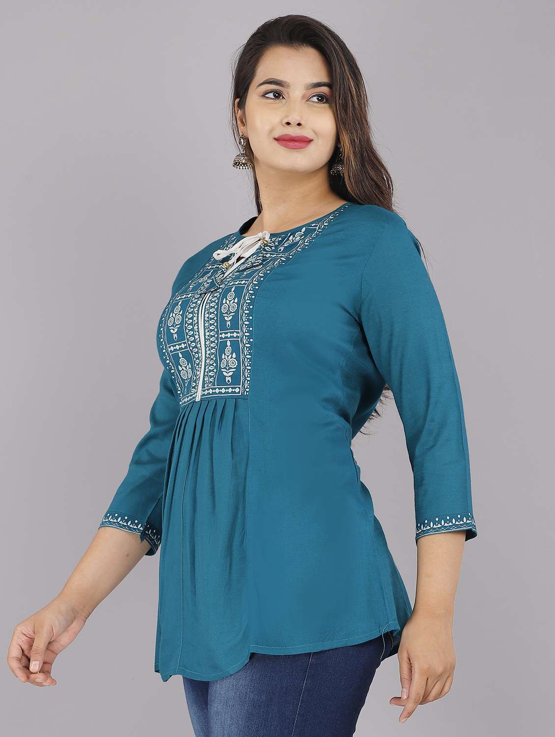 tie up neck printed tunic - 18512546 -  Standard Image - 1