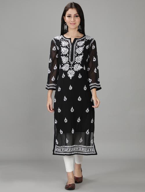 chikankari work straight kurta - 18512709 - Standard Image - 0