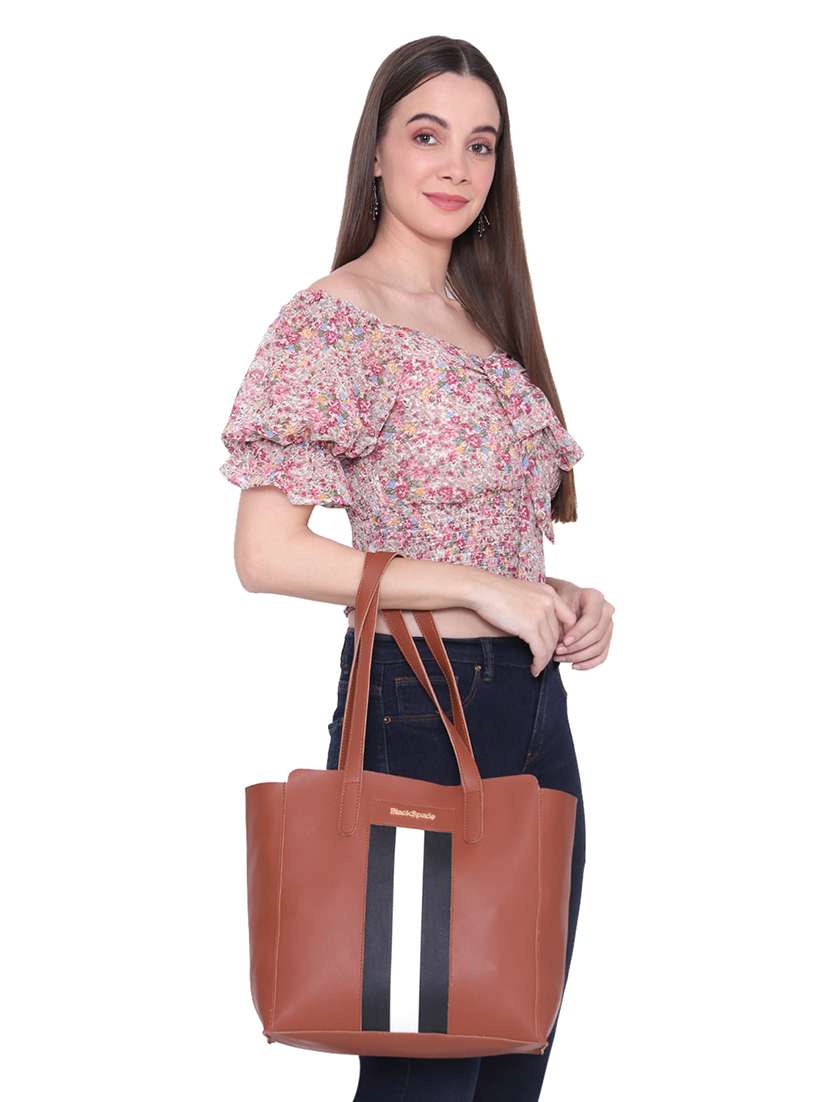 brown leatherette (pu) structured tote - 18512781 - Standard Image - 4