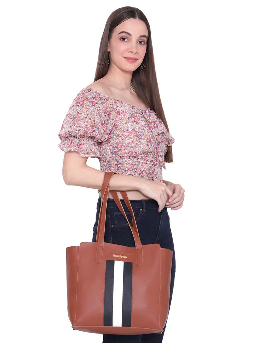 brown leatherette (pu) structured tote - 18512787 -  Standard Image - 4