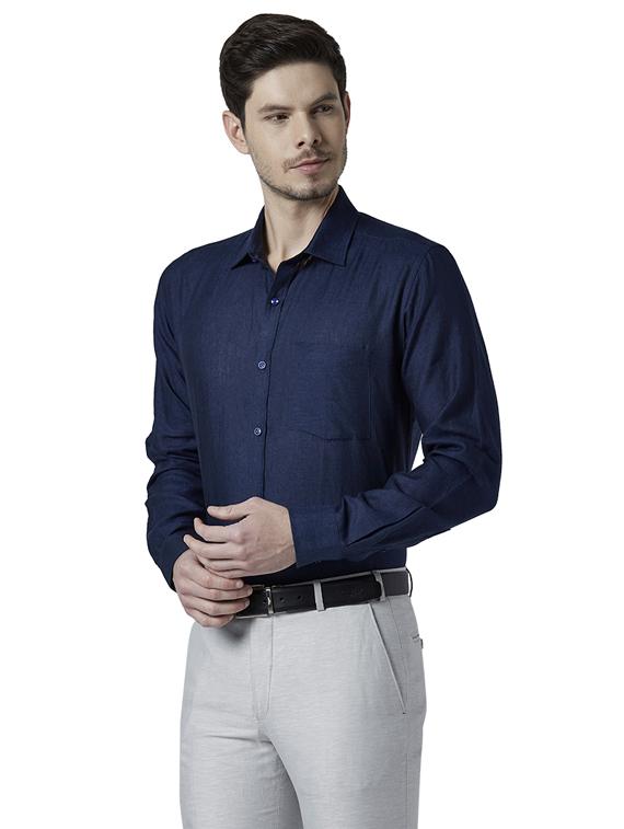 navy blue solid formal shirt - 18513527 - Standard Image - 1