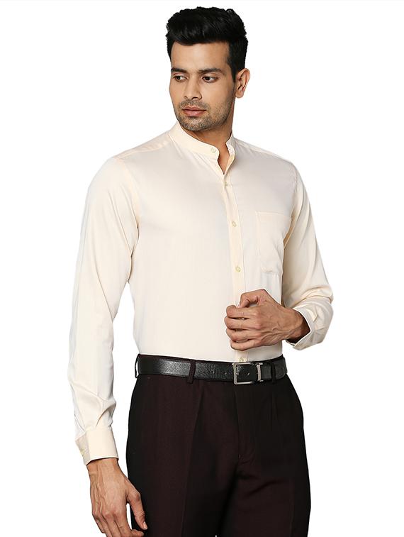 beige solid formal shirt - 18513557 - Standard Image - 1