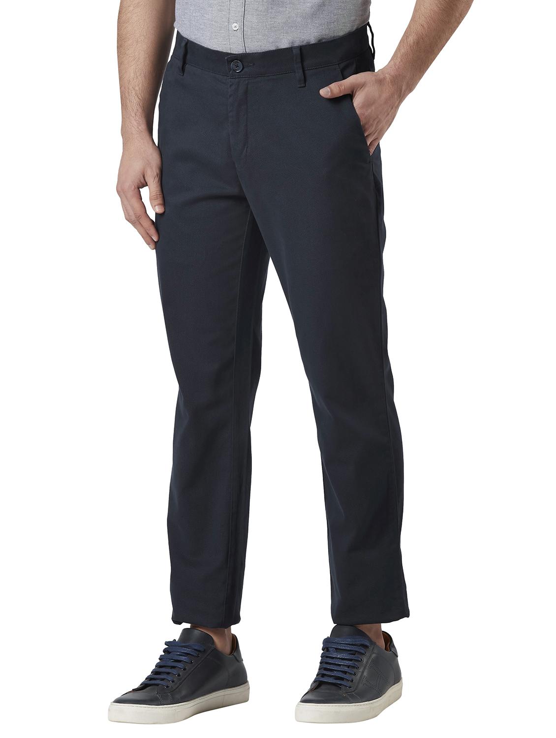 navy blue solid casual trouser - 18513696 - Standard Image - 1