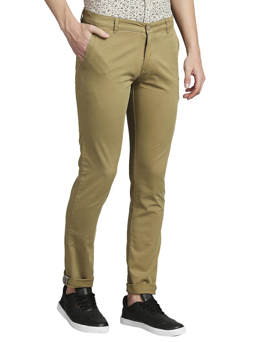 khaki solid casual trouser - 18513777 - Standard Image - 1