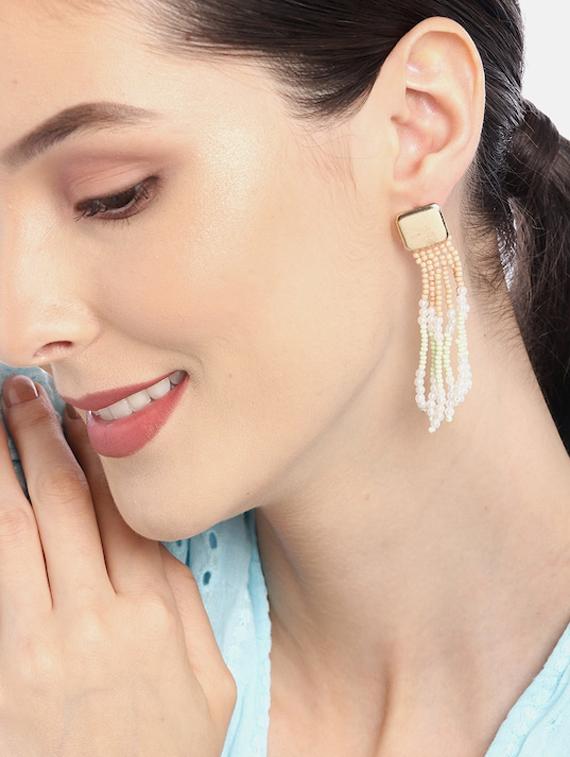 gold metal drop earring - 18513818 - Standard Image - 1
