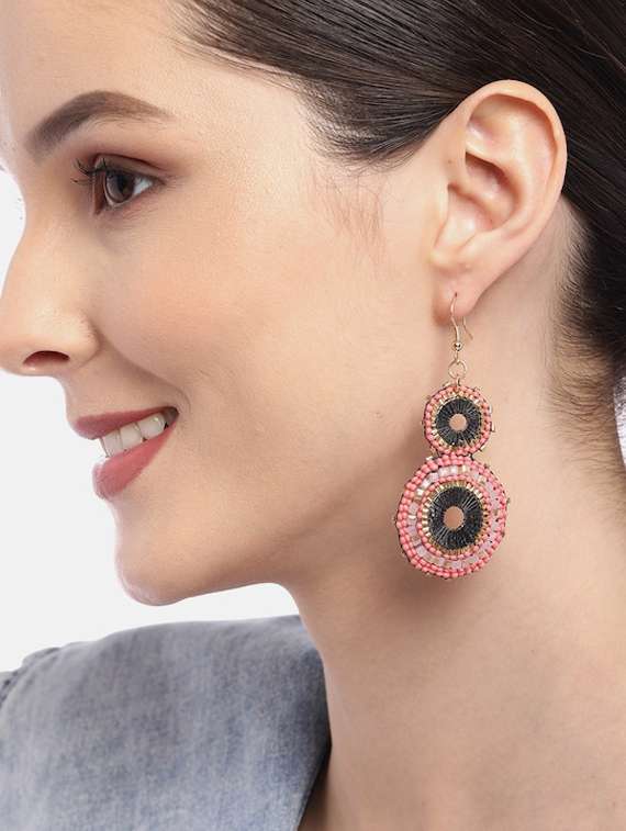 pink metal drop earring - 18513823 - Standard Image - 1