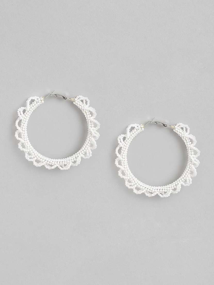 white metal drop earrings
