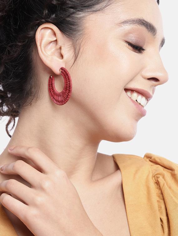 maroon metal drop earring - 18513852 - Standard Image - 1