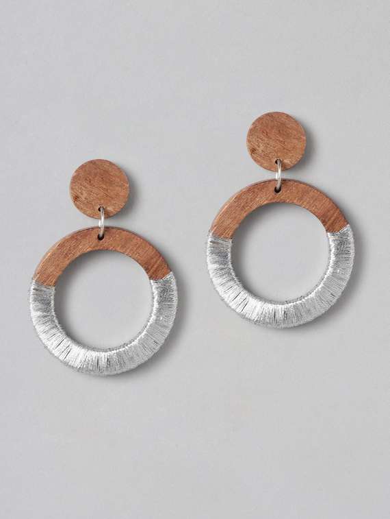 silver wood drop earring