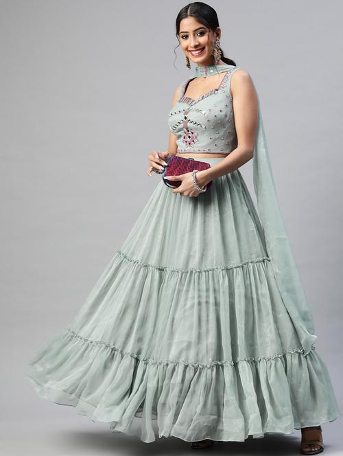 mirror work semi-stitched lehenga choli with dupatta - 18514489 - Standard Image - 0
