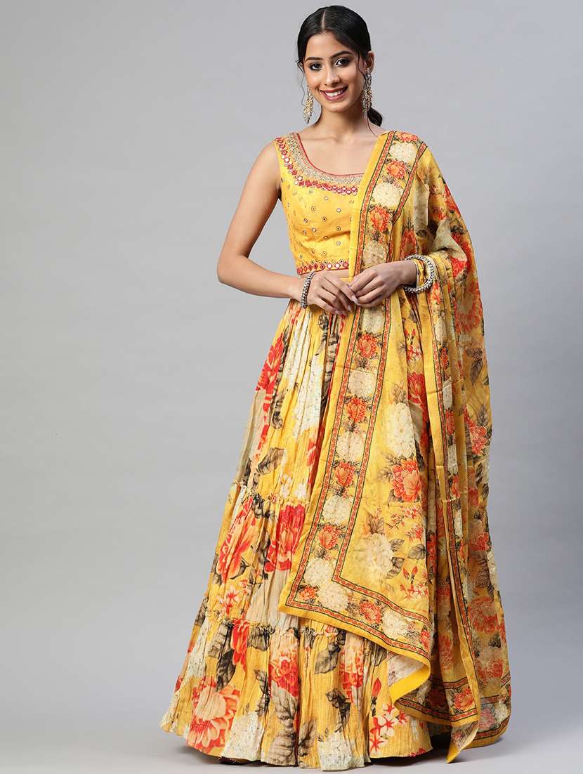 floral printed semi-stitched lehenga choli with dupatta