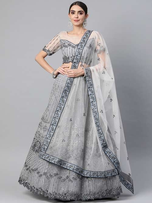 embroidered semi-stitched lehenga & blouse with dupatta - 18514541 - Standard Image - 0