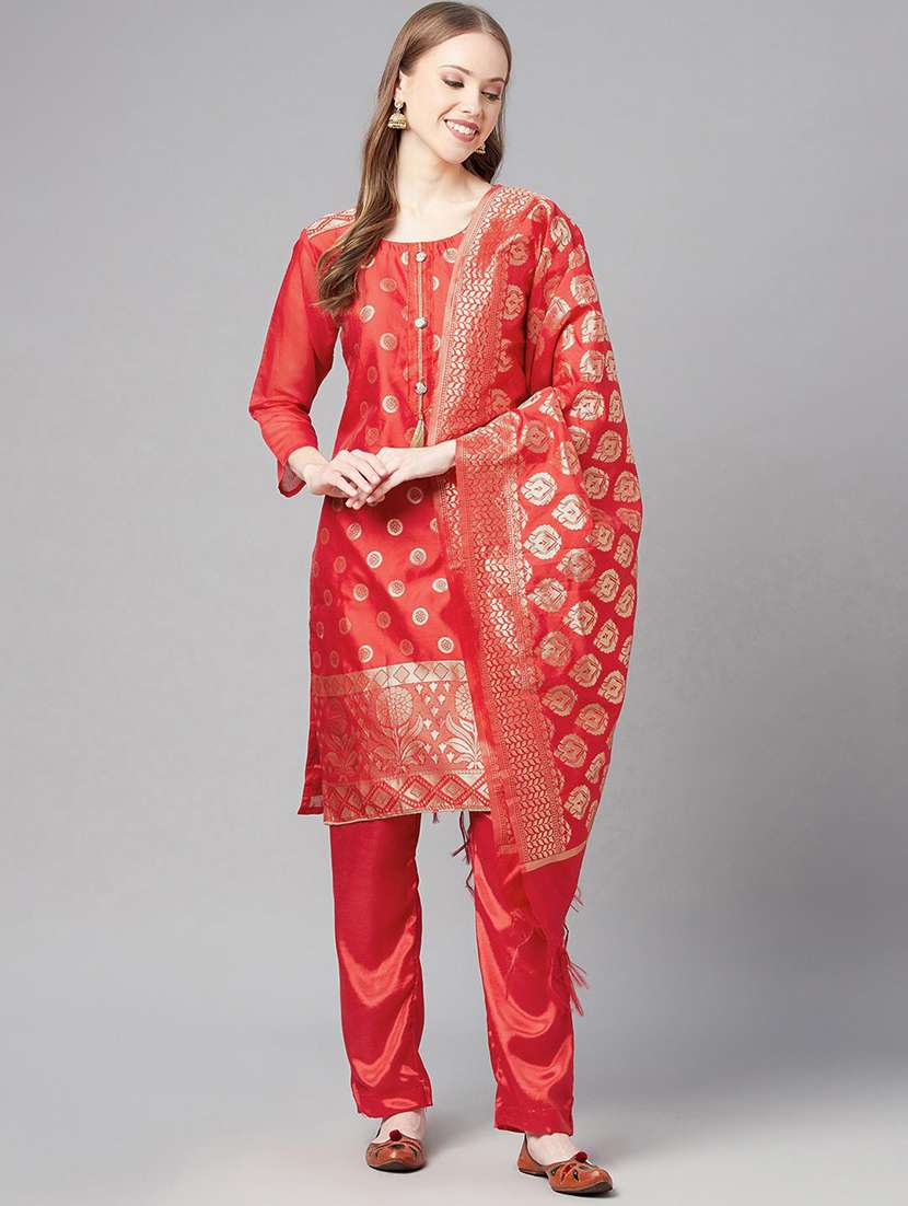 zari work unstitched straight pant suit set