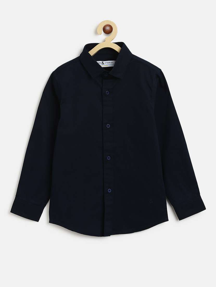 boys navy blue solid shirt