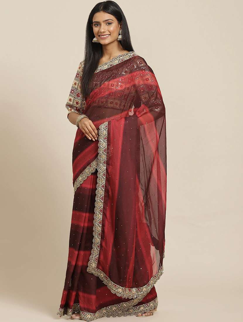 lace detailed sequined saree  with blouse