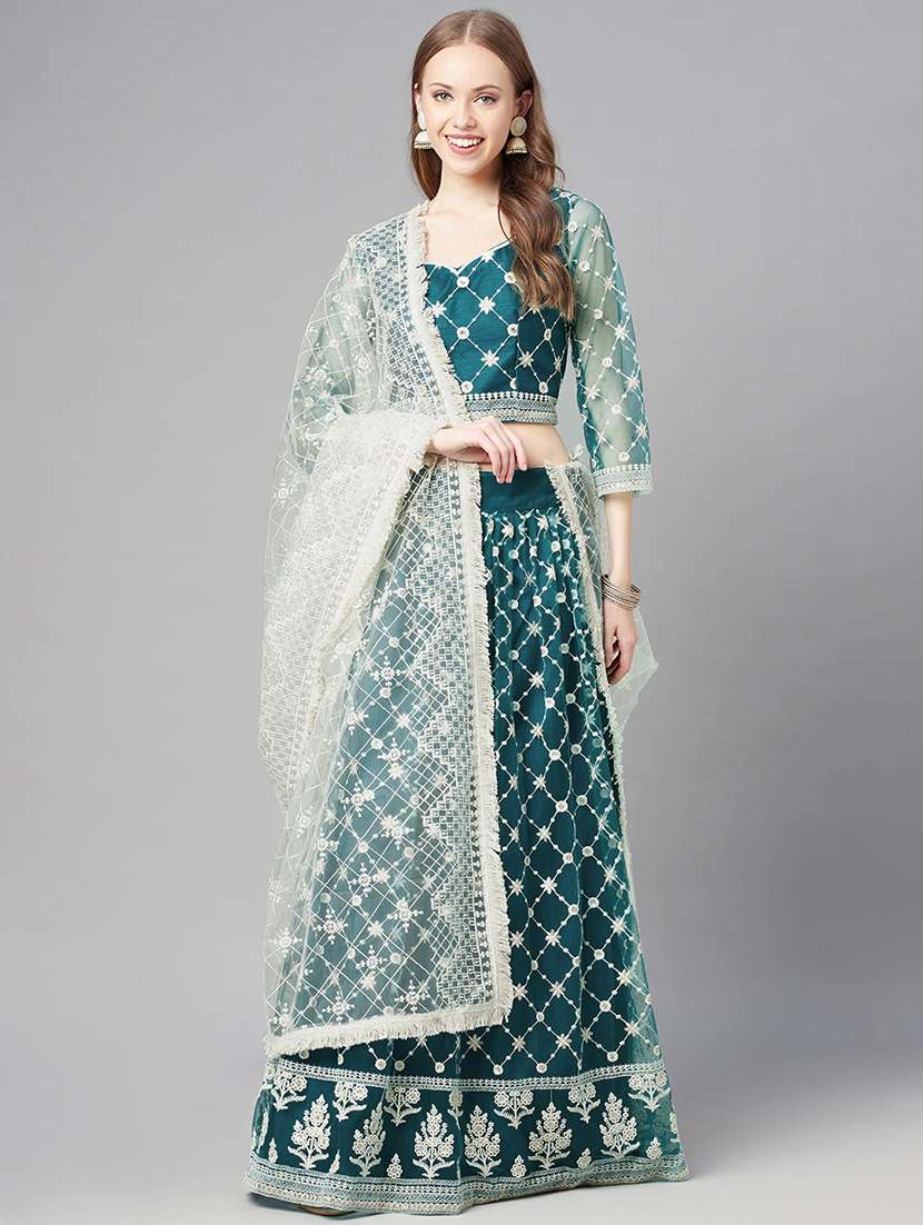 embroidered a-line lehenga and choli with dupatta