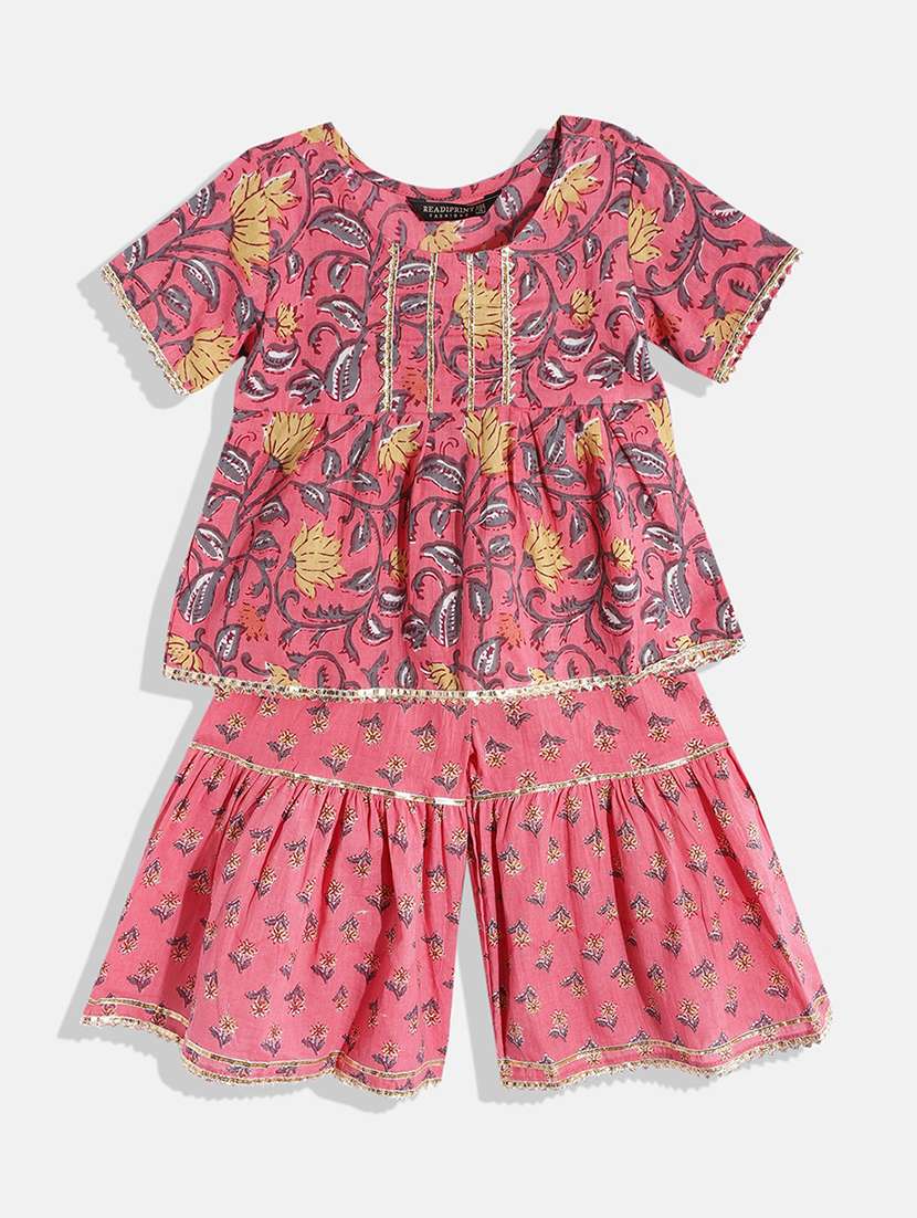 girls printed kurta sharara suit set 