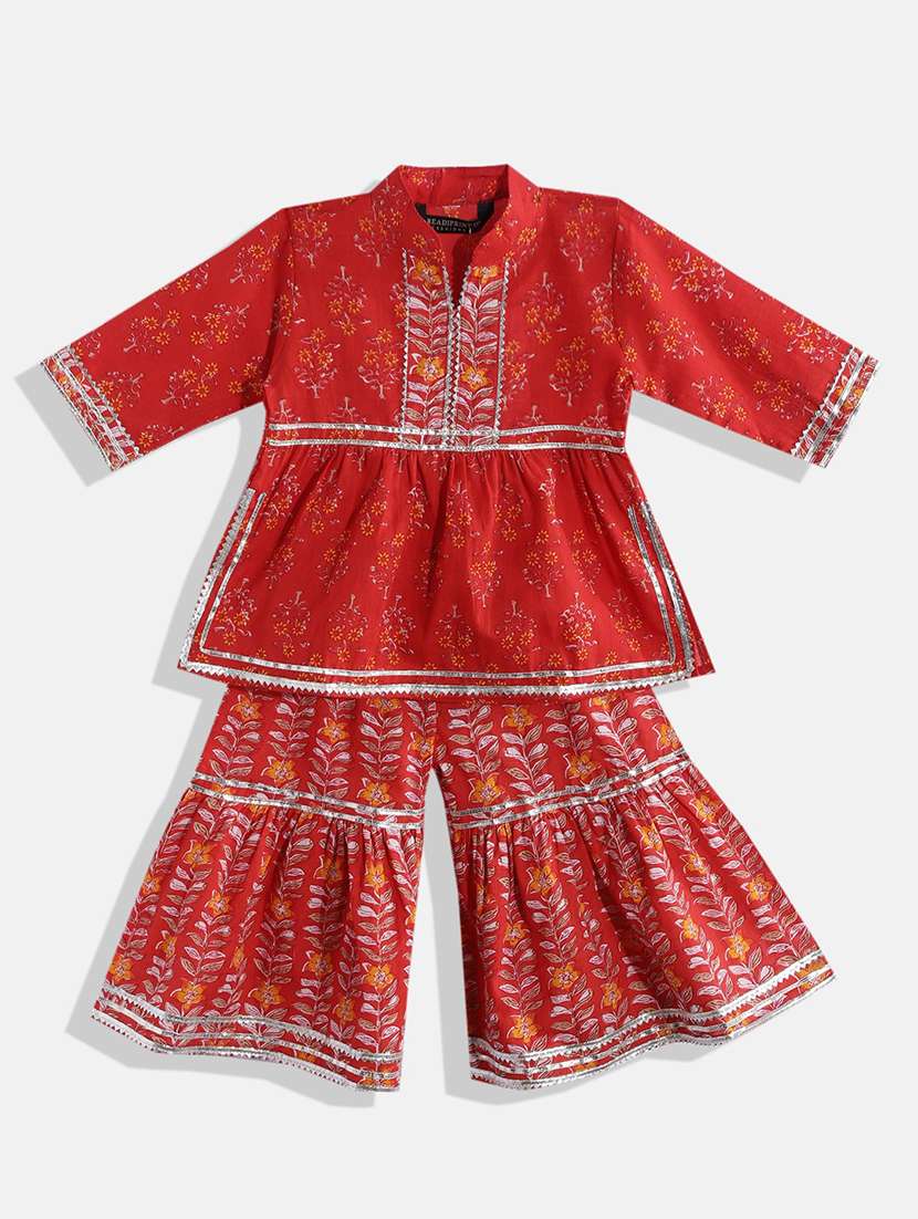 girls gota work kurta sharara set 