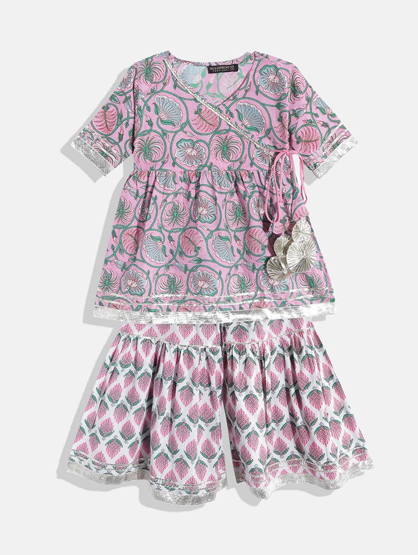 girls printed kurta sharara suit set 