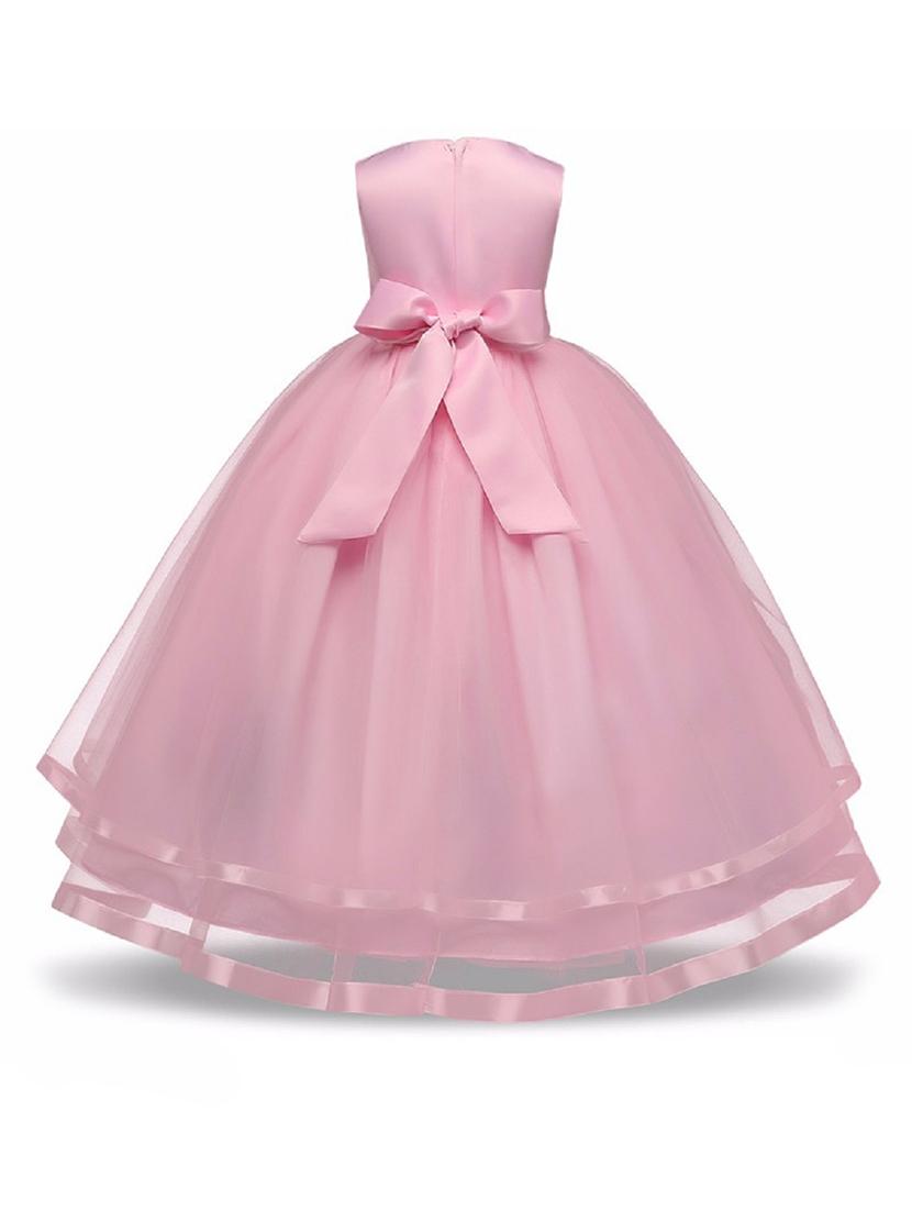girls round neck embellished party gown - 18517090 - Standard Image - 1