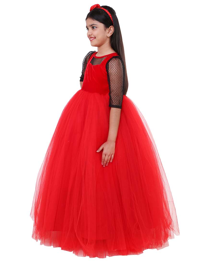 girls red embellished layered party gown - 18517131 -  Standard Image - 1
